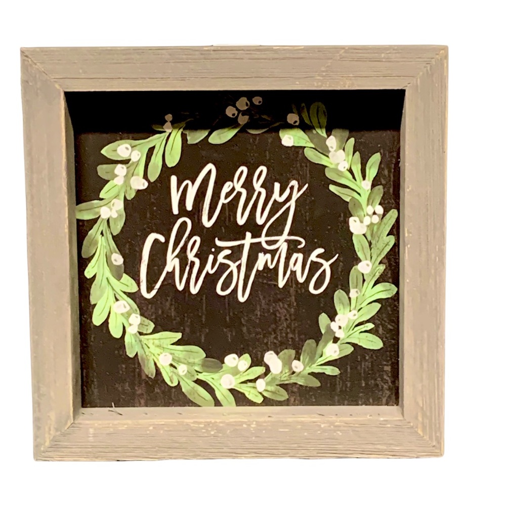 Farmhouse Gray Wood Wall Sign Merry Christmas With Wreath